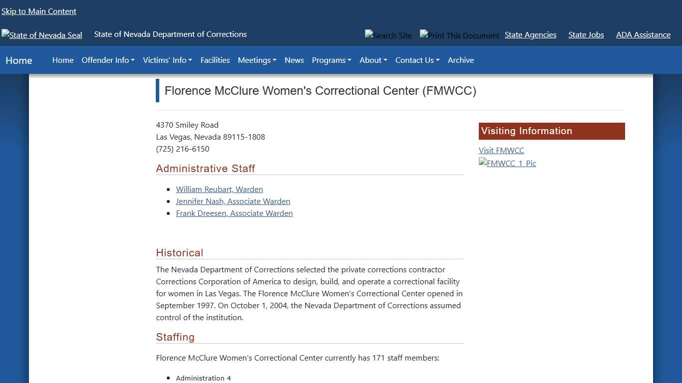 Florence McClure Women's Correctional Center Facility | Nevada Department of Corrections