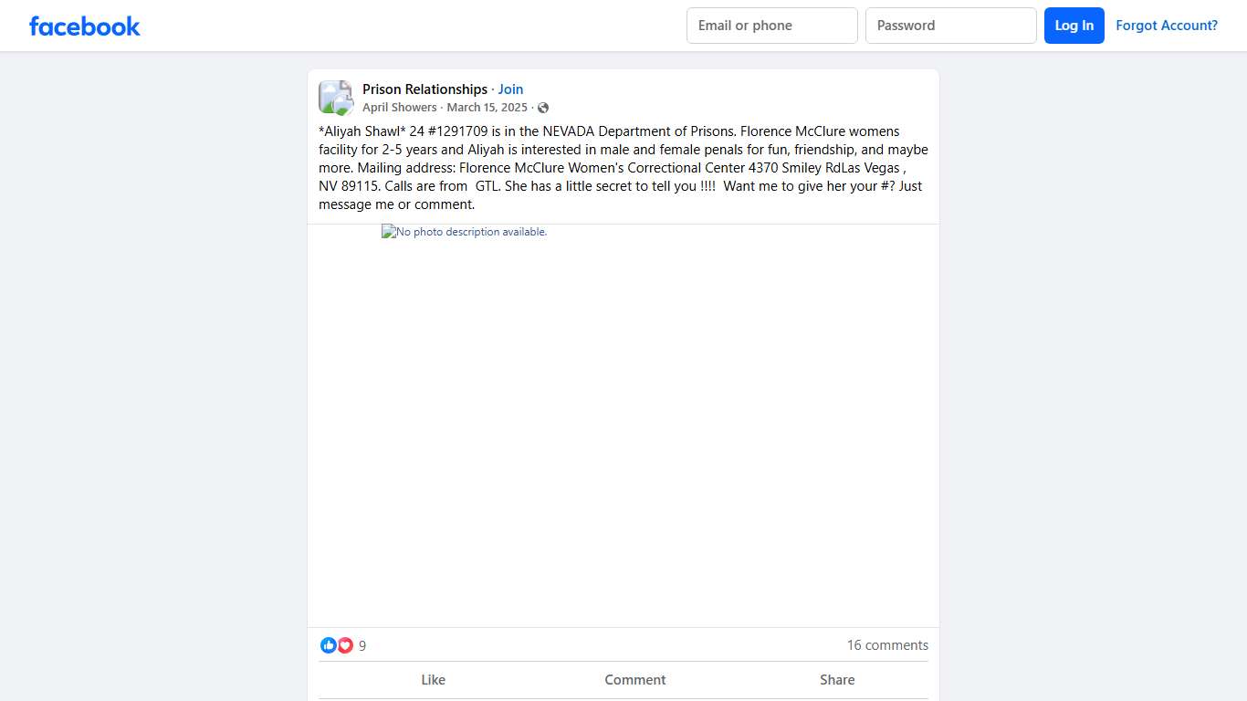 Prison Relationships | *Aliyah Shawl* 24 #1291709 is in the NEVADA Department of Prisons | Facebook