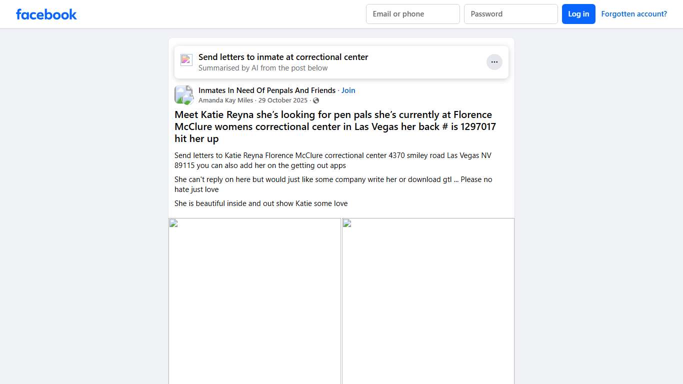 Inmates In Need Of Penpals And Friends | Meet Katie Reyna she’s looking for pen pals she’s currently at Florence McClure womens correctional center in Las Vegas her back # is 1297017 hit ... | Facebook