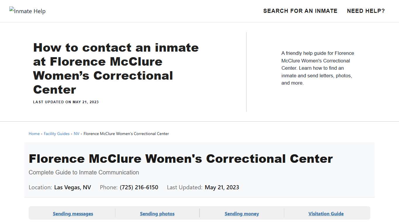 How to contact an inmate at Florence McClure Women's Correctional Center - Inmate Help
